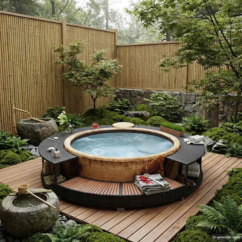 Whirlpool-Umrandung Schwarz Poly-Rattan