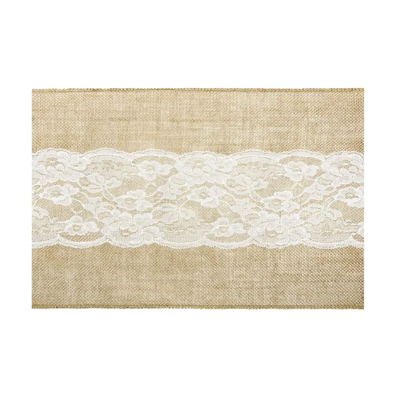 Partydeco Tischläufer Jute mit Spitze 28 cm x 2.75 m, 1 pièces, brun