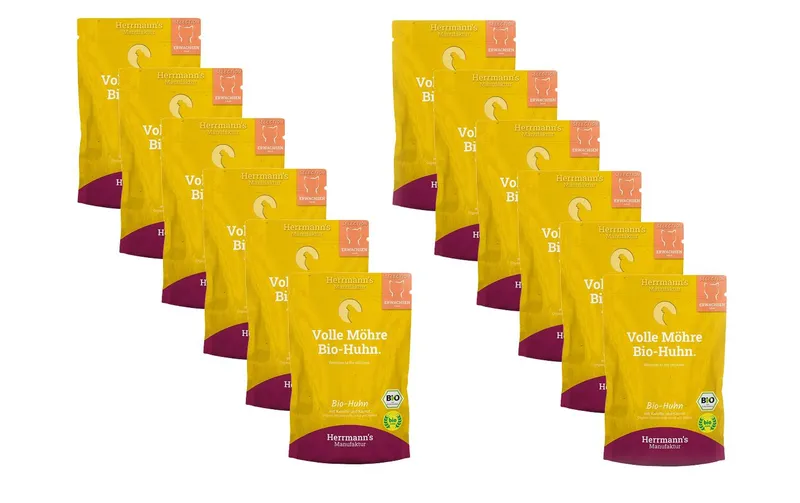 Herrmann's Bio-Nassfutter Bio Huhn mit Karotte und Kamut 12 x 100 g