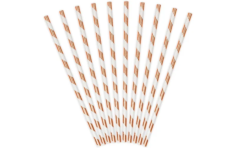 Partydeco Strohhalm 19.5 cm, 10 pièces, Rosegold/blanc
