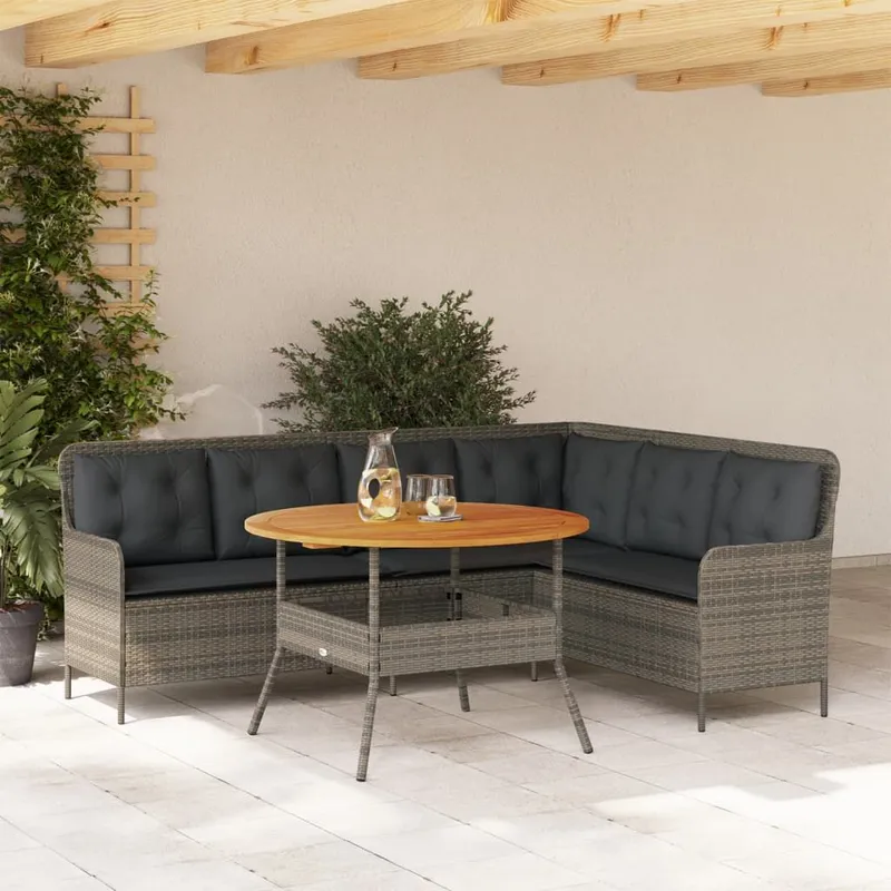 2-tlg. Garten-Sofagarnitur mit Auflagen Poly Rattan grigio
