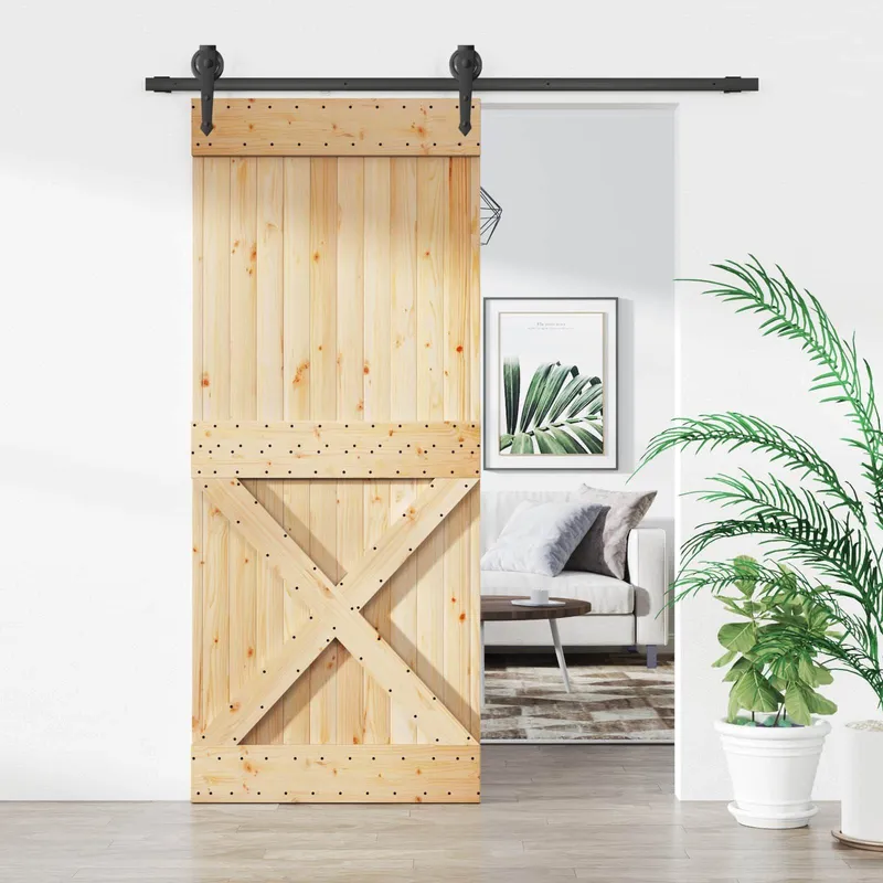 porta scorrevole naturale e nero 85 x 210 cm Massivpino