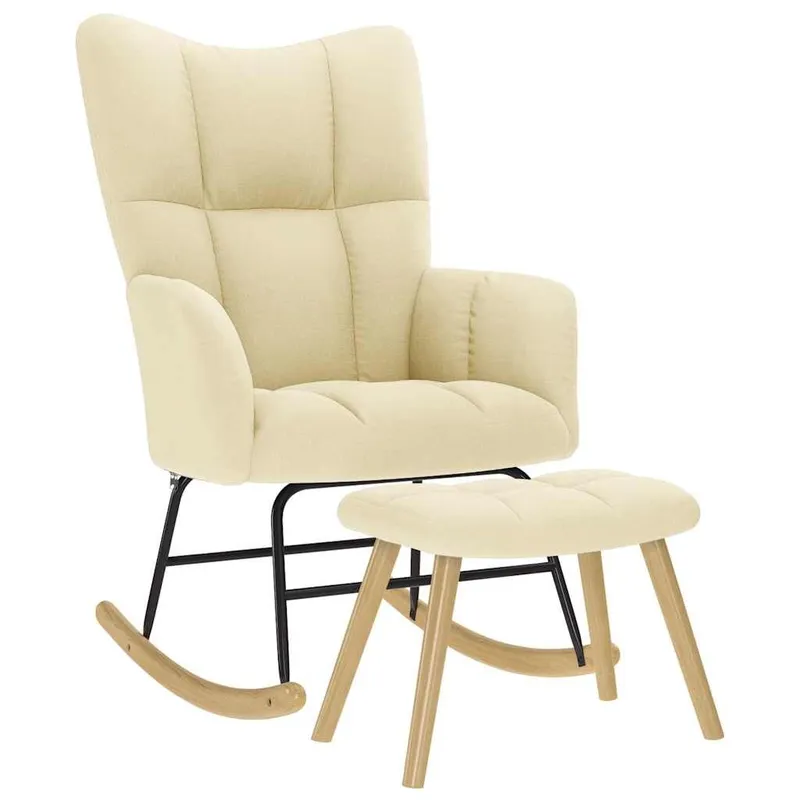 Schaukelstuhl mit Fußhocker Creme fabric