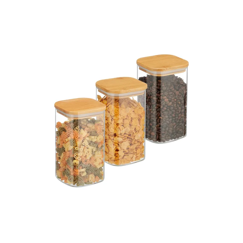 relaxdays Contenitori da conserva 1,2 l, Transparente/Brunito chiaro