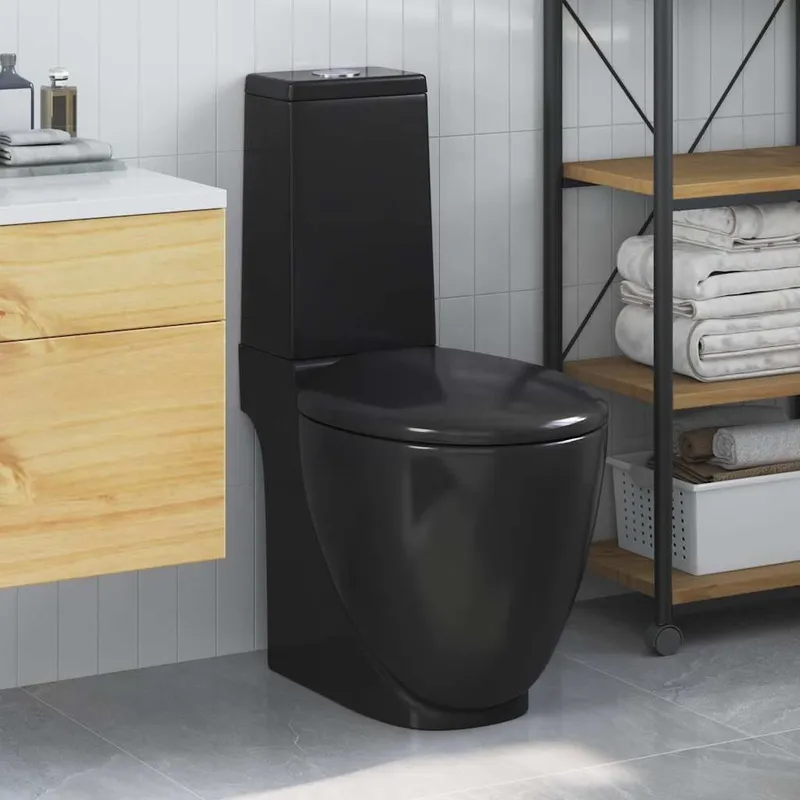 Toilette en céramique Ronde Écoulement d'eau au fond Noir