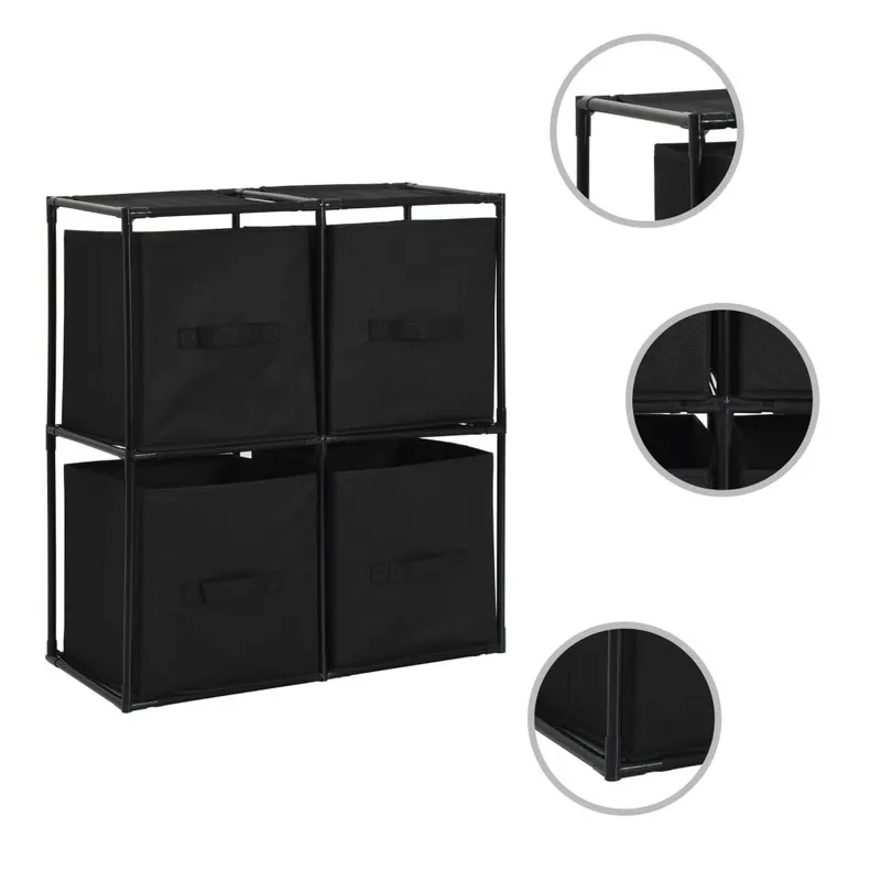 Lagerschrank mit 4 tessutokörben nero 63×30×71 cm Stahl
