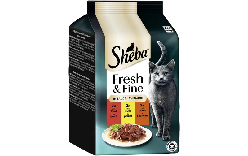 Sheba Nassfutter Sauce mit Rind, Huhn und Lamm, 6 x 50g