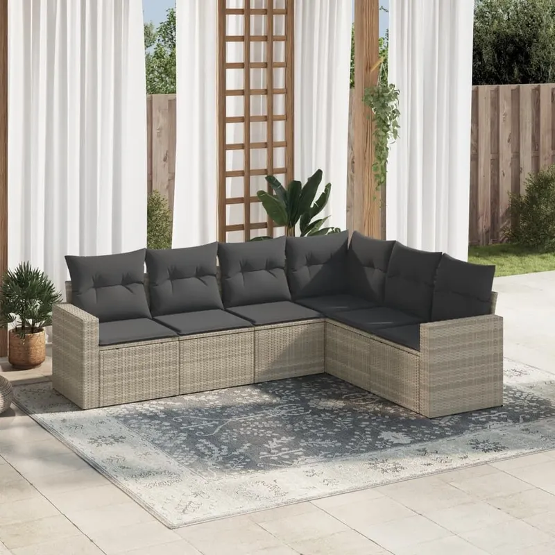 6-tlg. garden sofa set with cushions Hellgrau Poly Rattan