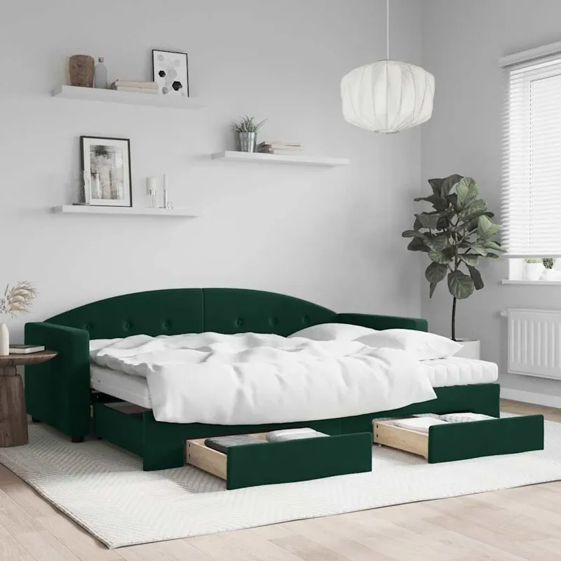 divano letto Ausziehbar con cassetti verde scuro 80x200 cm velluto