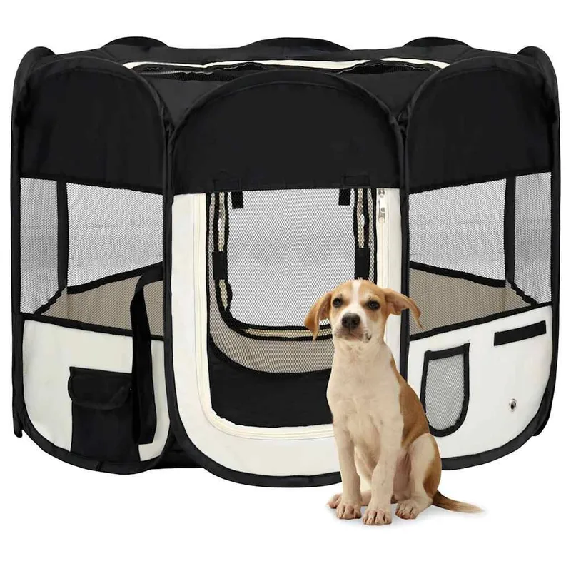 Parc pour chiens pliable avec sac de transport Noir 90x90x58 cm