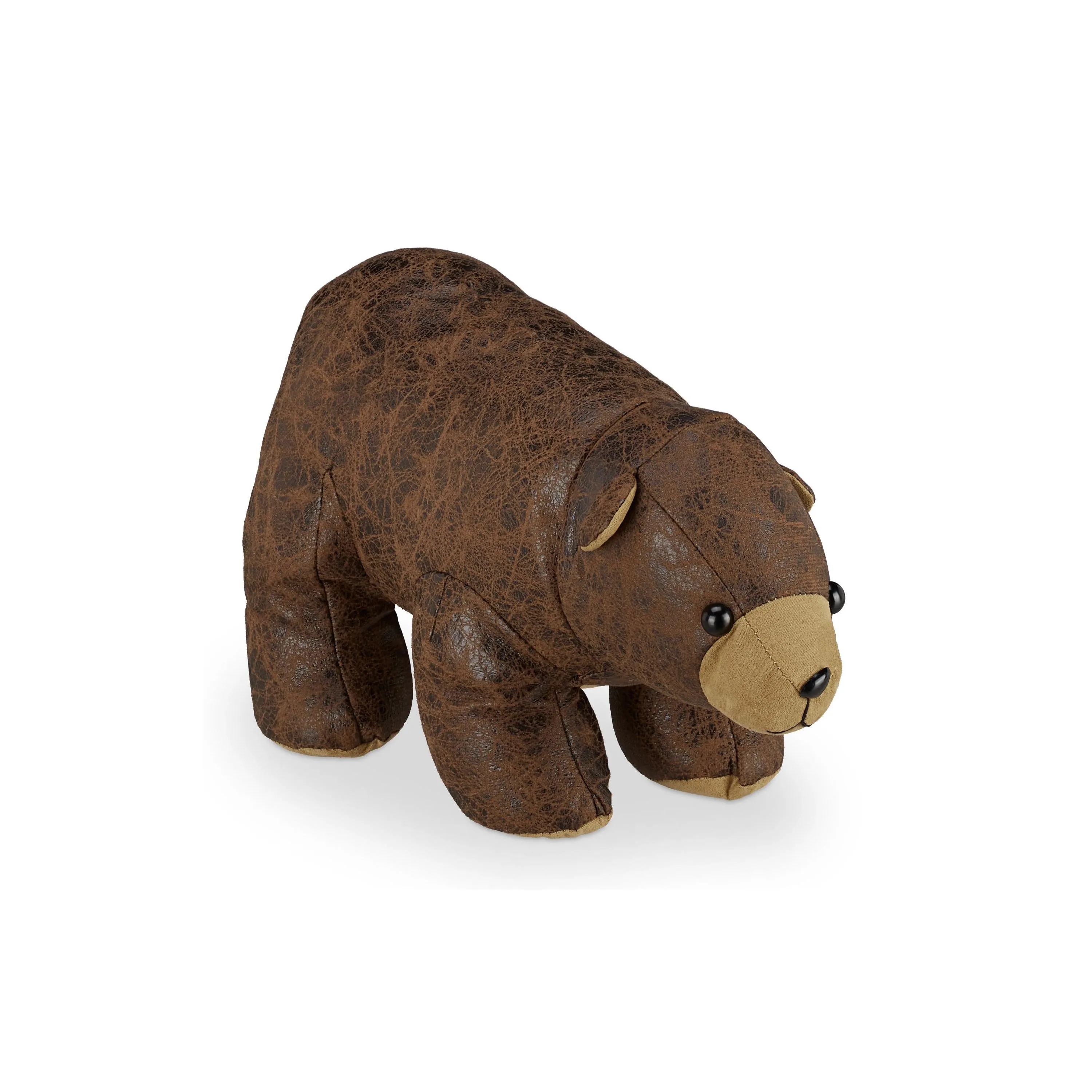 relaxdays Türstopper Bär Braun Stoff Kunstleder 17 x 16 x 32 cm