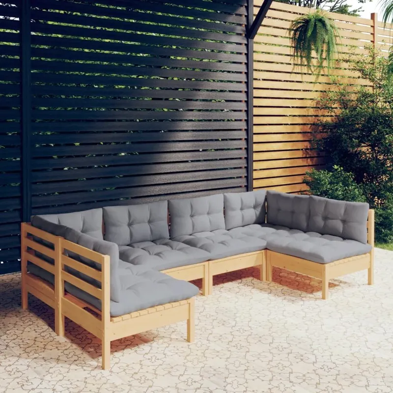 6-tlg. Garten-Lounge-Set mit grigioen Kissen Kiefer Massivholz