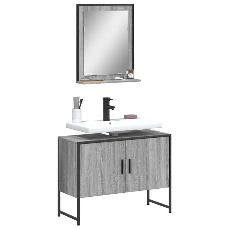 2-tlg. Badmöbel-Set grigio Sonoma derivato del legno