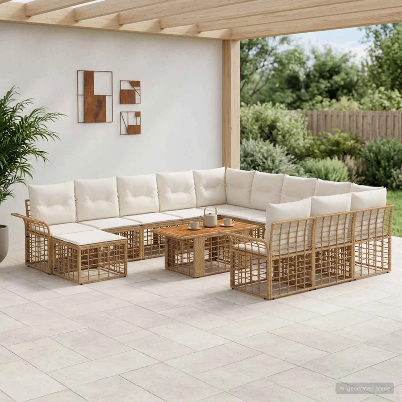 Ensemble de canapé de jardin 13 pc Blanc Naturel et Crème