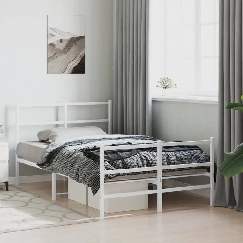 struttura letto con testiera e pediera metallo bianco 120x190 cm
