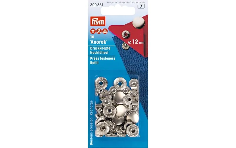 Prym Druckknöpfe Anorak Silber, 12 mm