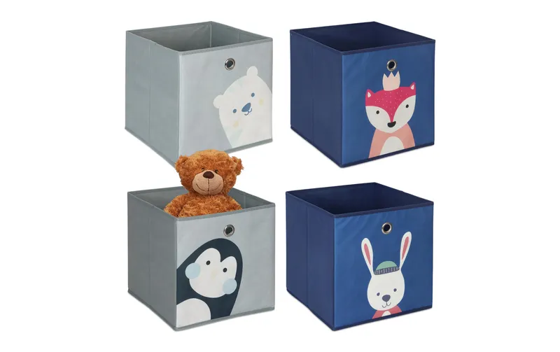 relaxdays Spielzeugbox Tiere 4 pièces