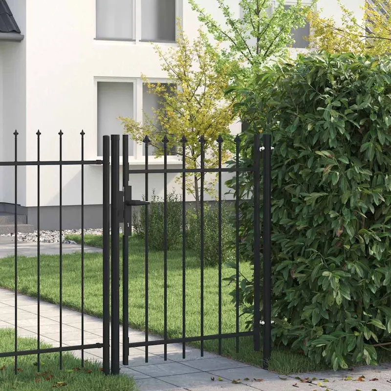 Portail de clôture BOXTEL à une porte avec pointes supérieures, acier 1 x 1,2 m, noir