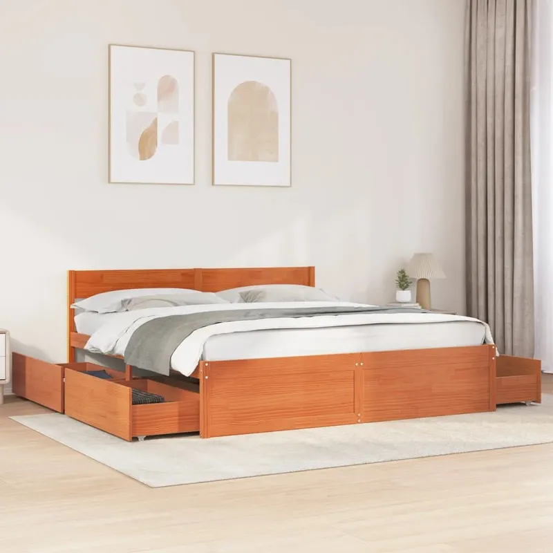 letto in legno massiccio senza materasso marrone cerato 200x200 legno di pino