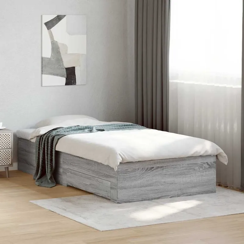 Bettgestell mit Schubladen grigio Sonoma 75x190 cm derivato del legno