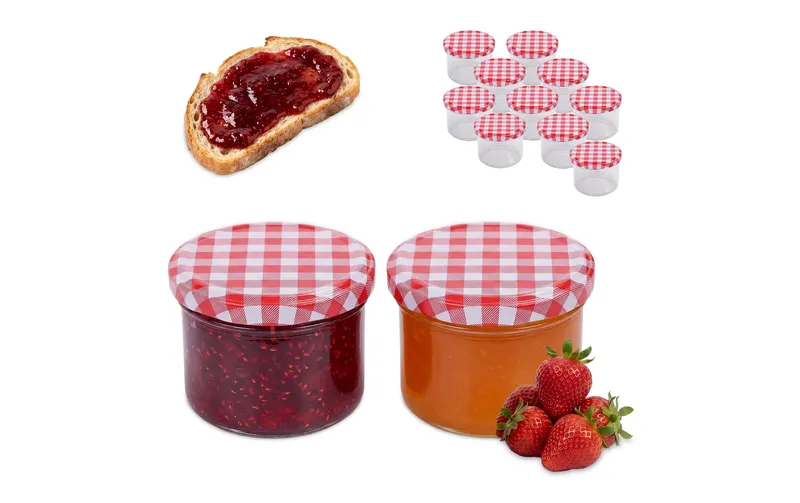 relaxdays Einmachglas mit Deckel Rot/Weiss 220 ml, 12 Stück