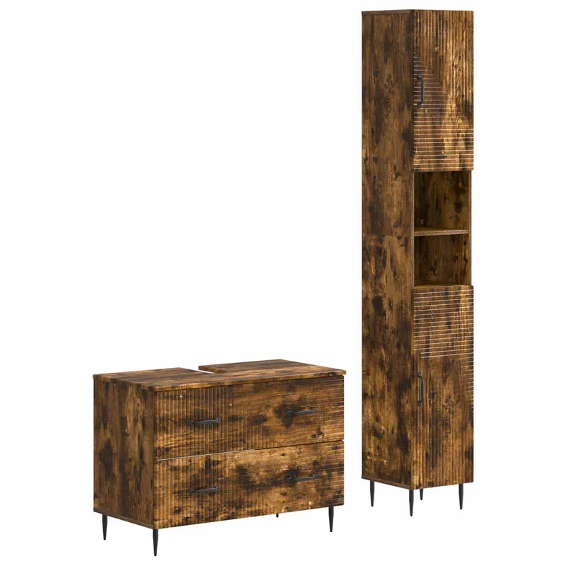 2-teiliges Badezimmer Schrank Set HAARLEM Raucheiche