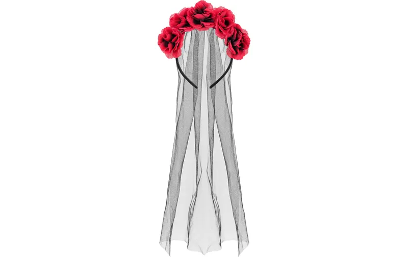 Partydeco Haarreif Rosen 17.5 x 18 cm, red/black