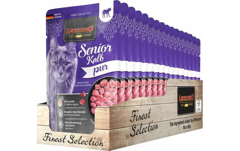 Leonardo Cat Food Nassfutter Senior Kalb Pur, 16 x 85 g