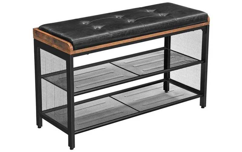 VASAGLE Schuhregal mit Sitzpolster 80 x 48 cm, black/brown