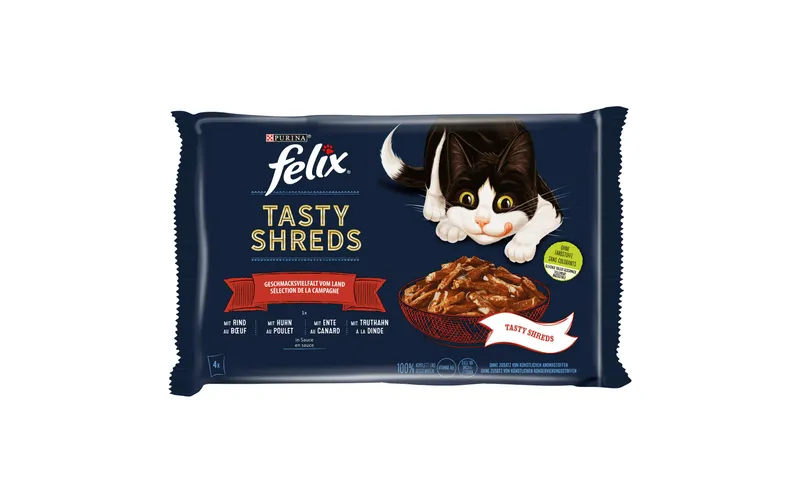 Felix Nassfutter Tasty Shred Original mit Fleisch in Gelee, 4x80g