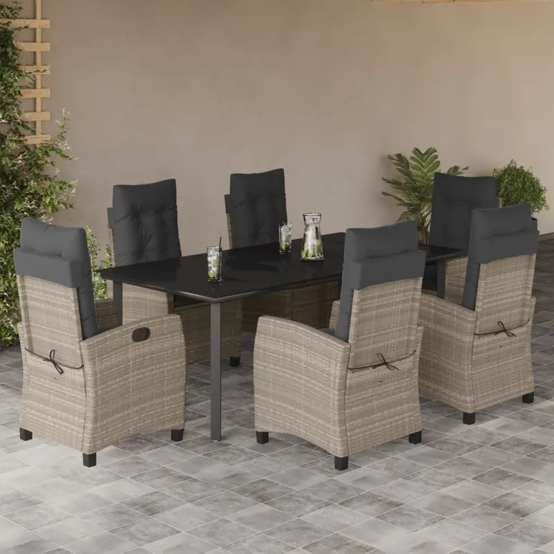 Ensemble à manger de jardin et coussins 7 pcs gris clair rotin