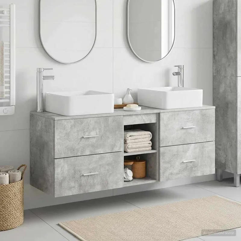 Badezimmerschrank-Set 3 stk. Betongrau 49,5 x 41 x 63 cm