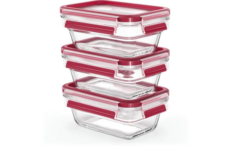 Emsa Vorratsbehälter Clip & Close Eco 3-teilig, transparent/rouge