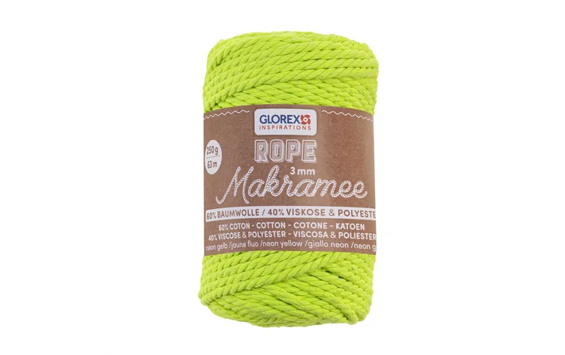 Glorex Wolle Makramee Rope gedreht 63 m x 3 mm, 250g, Neongelb