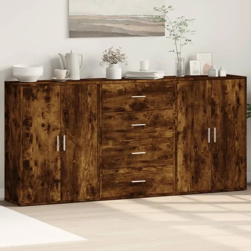 Sideboards 3 Stk. Räuchereiche 60x31x84 cm derivato del legno