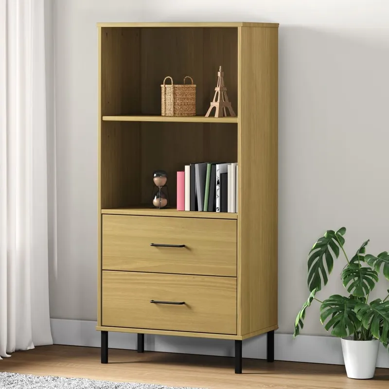 Bücherregal OSLO 2 Schubladen brown 60x35x128,5 cm Massivholz