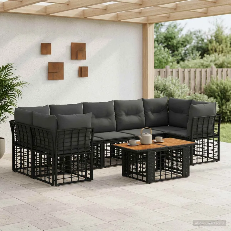 Gartensofa-set 8 stk. Schwarz und Dunkelgrau Poly-Rattan