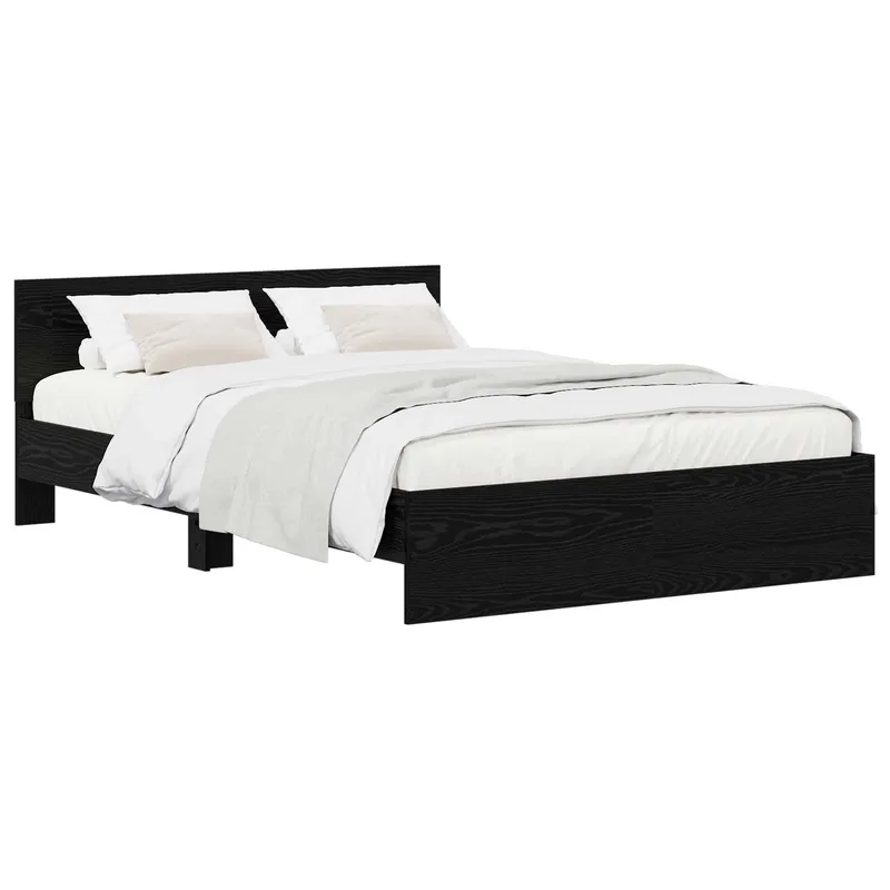 Bettgestell mit Kopfteil Schwarz Eichen-Optik 135 x 190 cm