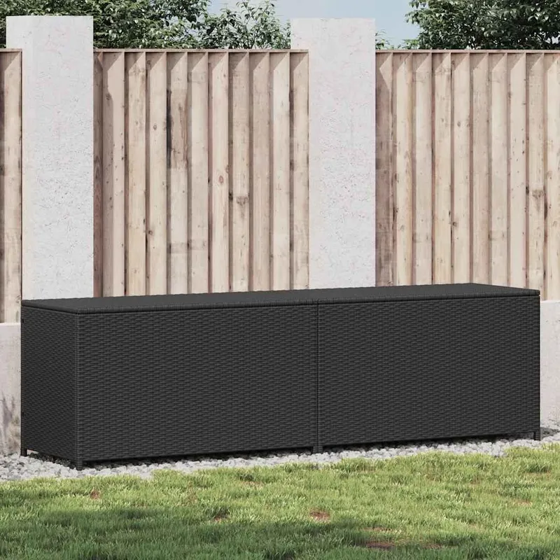 Boîte de rangement de jardin résine tressée 200x50x60 cm noir