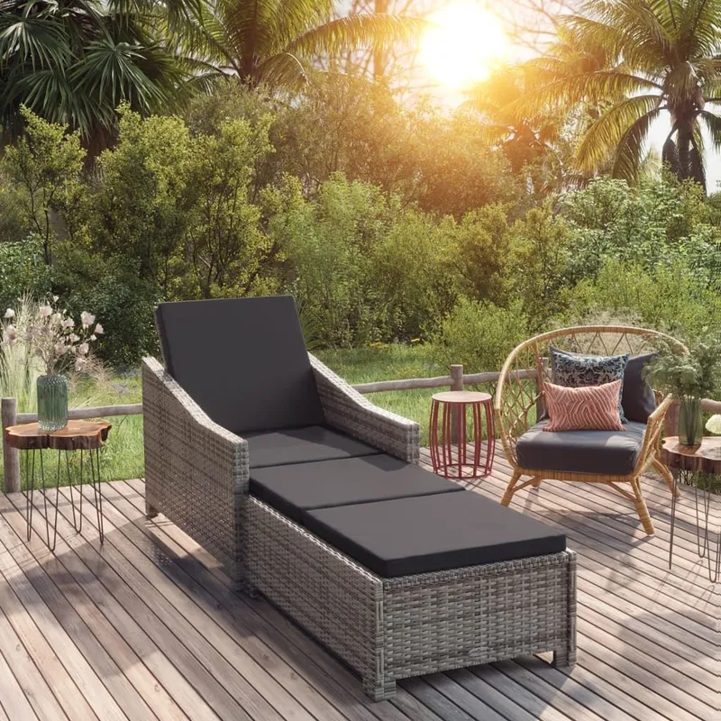 Sonnenliege mit Dunkelgrauer Auflage Poly Rattan Grau