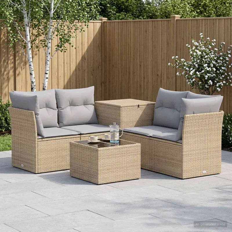 Sofa Set 6 stk. Beige und Hellgrau Polyrattan und Stahl