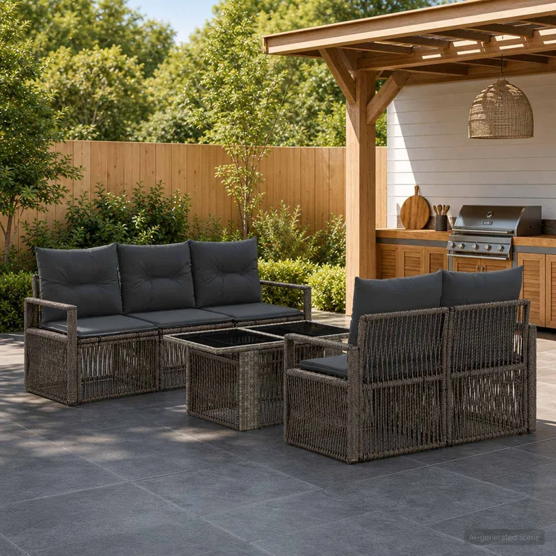 Gartensofa-set 6 stk. Grau und Dunkelgrau Poly-Rattan