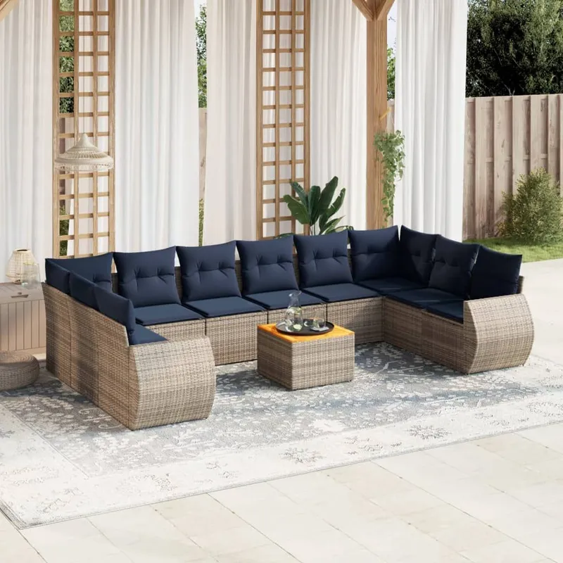11-teiliges Gartensofa-Set mit Kissen, grau, Polyrattan