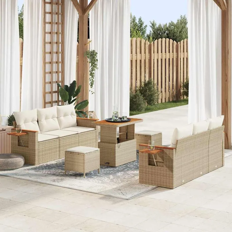 Gartensofa-set 11 stk. 8-Sitzanzahl Beige und Creme Poly-Rattan