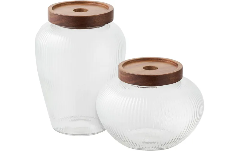 House Nordic Vorratsdose Maya, Glas / Akazie, 2er-Set