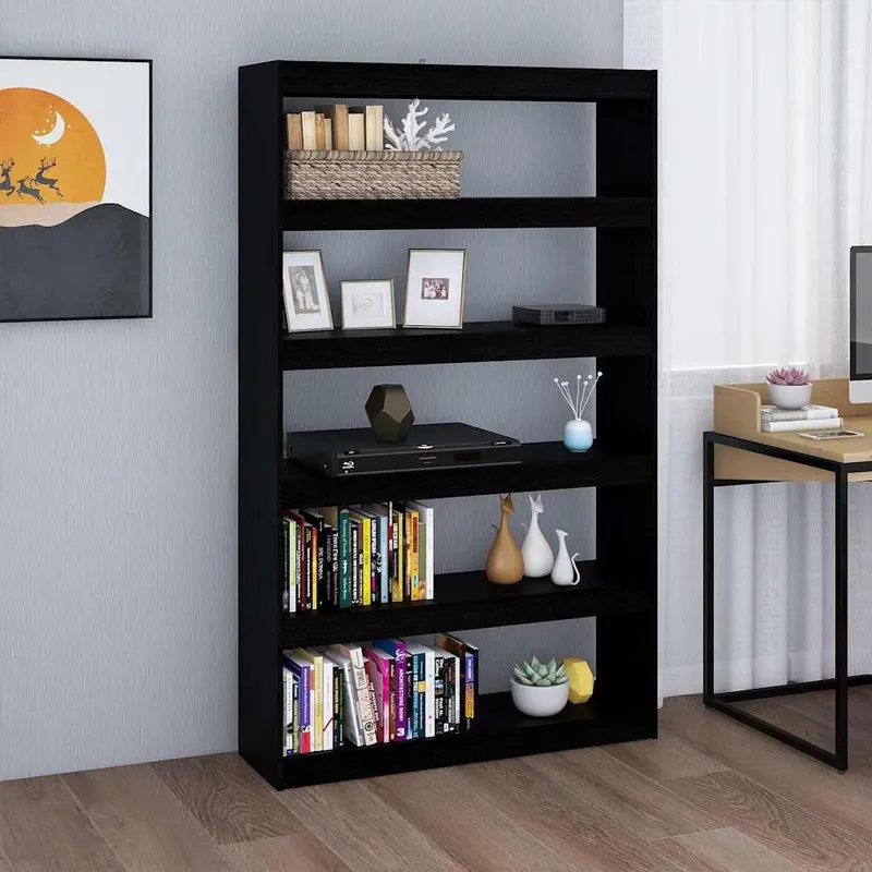 Bibliothèque/Séparateur de pièce Noir 100x30x167,5cm Pin massif