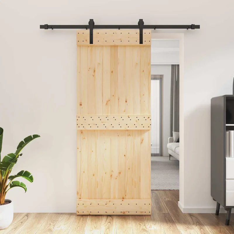 porta scorrevole naturale e nero 85 x 210 cm Massivpino