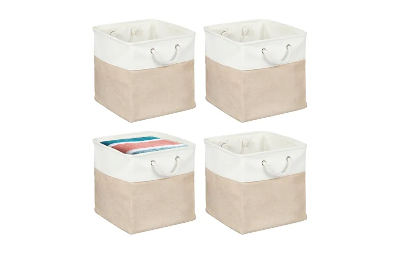 relaxdays Aufbewahrungsbox Leinen 4 pieces, Beige/white