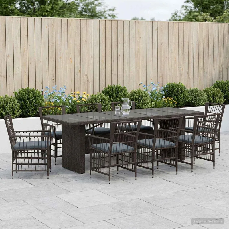 Outdoor-Essgruppe 9 Stk. Schwarz Poly-Rattan