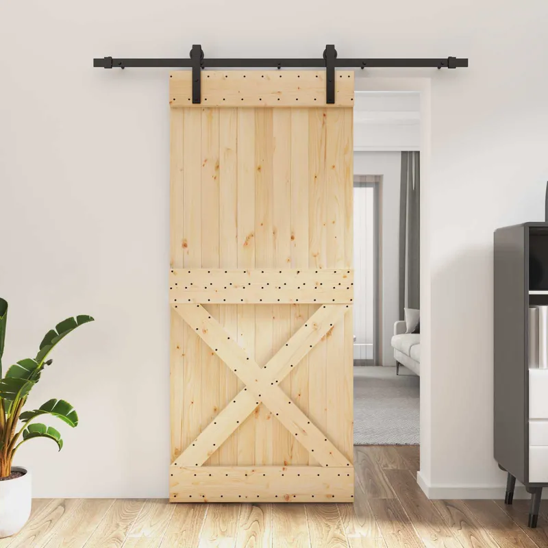 Porte coulissante Naturel et noir 90 x 210 cm